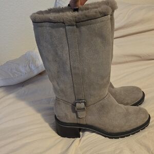 Women's Suede Fur-Lined Boots - Gray